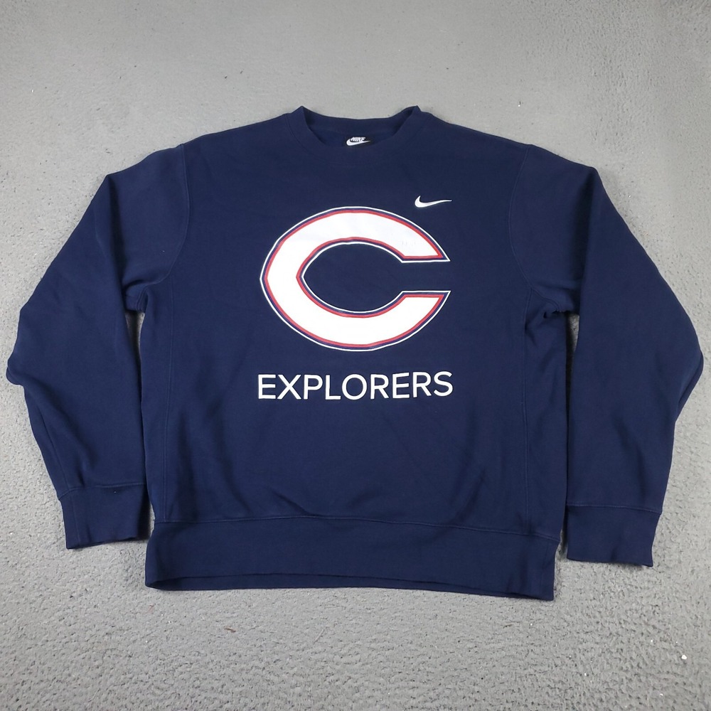 Nike Mens Navy Blue C Explorers Graphic Crew Neck Pullover Sweatshirt Size M